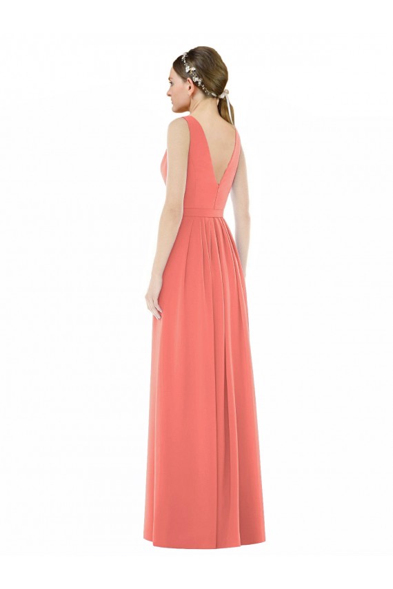 A-Line V-Neck Soft Chiffon Long Coral Bridesmaid Dress Sydney