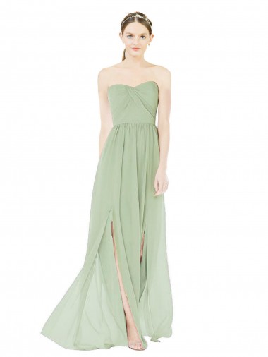 A-Line Strapless Soft Chiffon Long Sage Semi Formal Evening Dress / Bridesmaid Dress Sydney