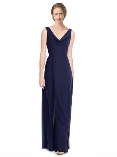 A-Line Cowl Neck Soft Chiffon Long Dark Navy Bridesmaid Dress Sydney
