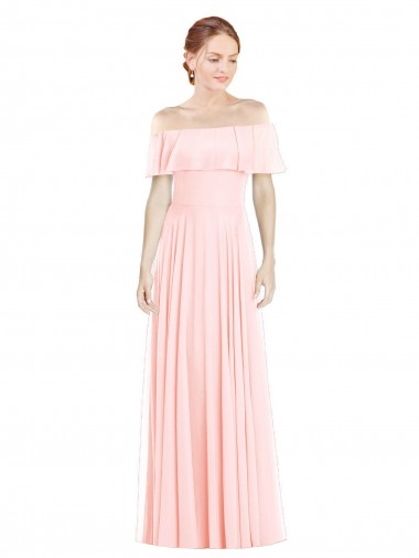 A-Line Square Neck Soft Chiffon Long Pink Bridesmaid Dress Sydney