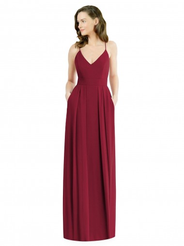 A-Line V-Neck Soft Chiffon Long Burgundy Semi Formal Evening Dress / Bridesmaid Dress Sydney