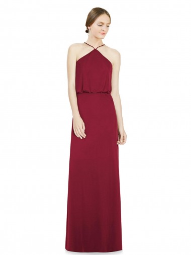 A-Line Halter Neck Soft Chiffon Long Burgundy Bridesmaid Dress Sydney