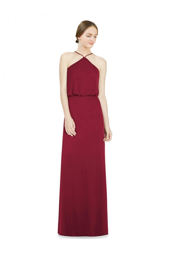 A-Line Halter Neck Soft Chiffon Long Burgundy Bridesmaid Dress Sydney