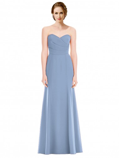 Mermaid Strapless Soft Chiffon Long Dusty Blue Bridesmaid Dress Sydney