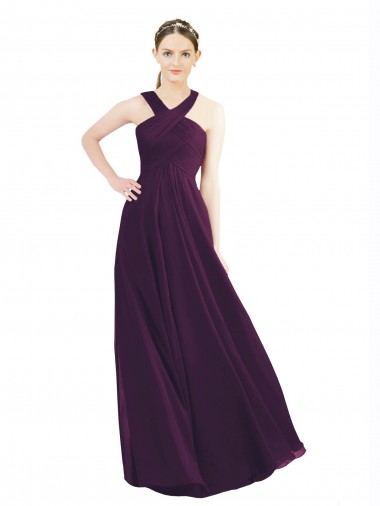 A-Line Halter Neck Soft Chiffon Long Grape Bridesmaid Dress Sydney