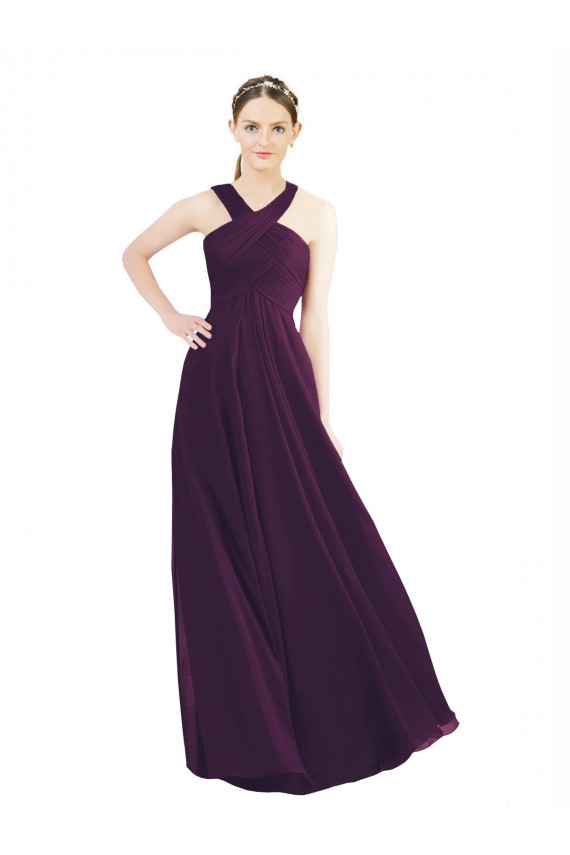 A-Line Halter Neck Soft Chiffon Long Grape Bridesmaid Dress Sydney