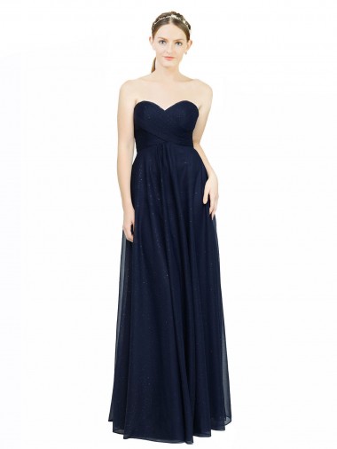 A-Line Strapless Chiffon Long Dark Navy Bridesmaid Dress / Evening Dress Sydney
