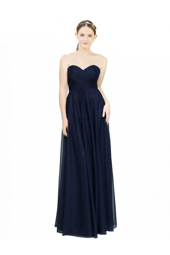 A-Line Strapless Chiffon Long Dark Navy Bridesmaid Dress / Evening Dress Sydney