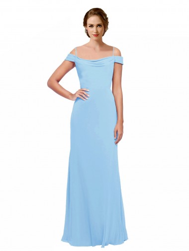 A-Line Spaghetti Straps Soft Chiffon Long Periwinkle Bridesmaid Dress Sydney