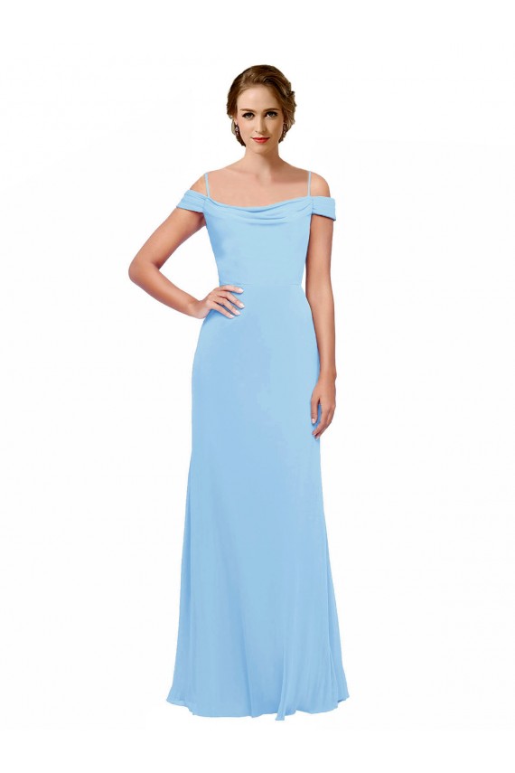 A-Line Spaghetti Straps Soft Chiffon Long Periwinkle Bridesmaid Dress Sydney