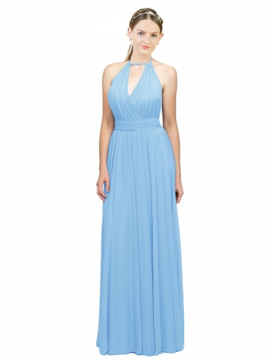 A-Line Halter Neck Soft Chiffon Long Periwinkle Bridesmaid Dress Sydney
