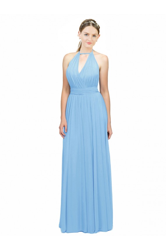 A-Line Halter Neck Soft Chiffon Long Periwinkle Bridesmaid Dress Sydney