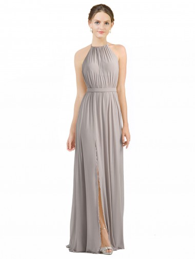 A-Line Halter Neck Soft Chiffon Long Oyster Silver Bridesmaid Dress Sydney