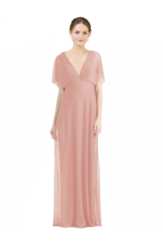 A-Line V-Neck Soft Chiffon Long Bliss Pink Bridesmaid Dress / Formal Dress Sydney