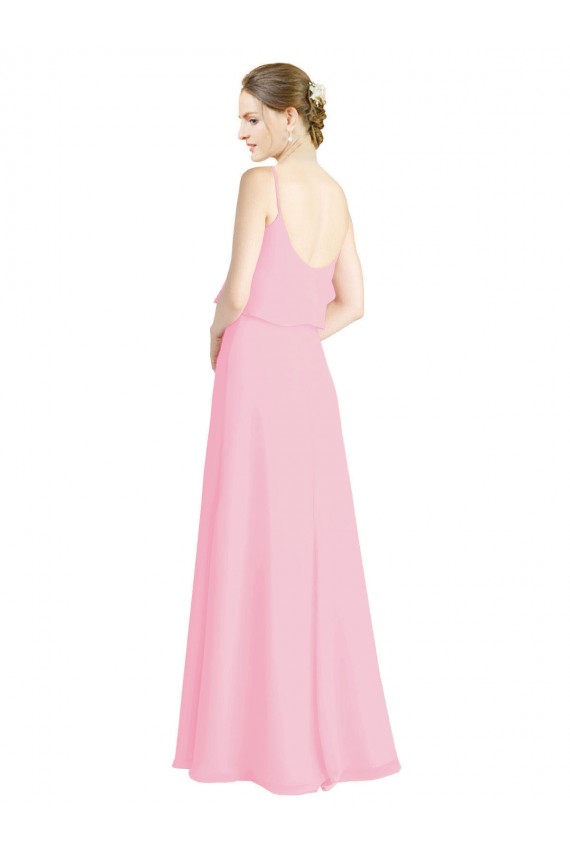 A-Line Spaghetti Straps Soft Chiffon Long Barely Pink Bridesmaid Dress Sydney