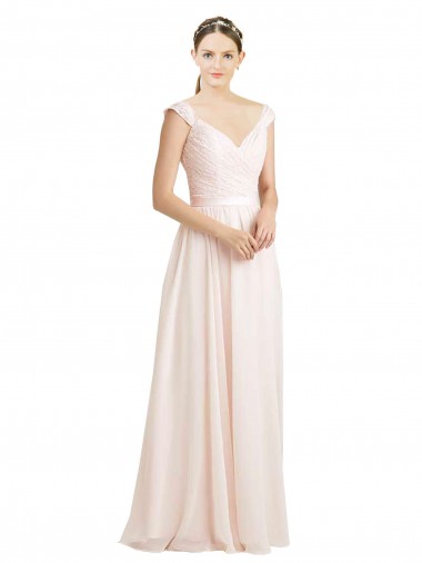 A-Line Sweetheart Soft Chiffon & Lace Long Cream Pink Bridesmaid Dress Sydney