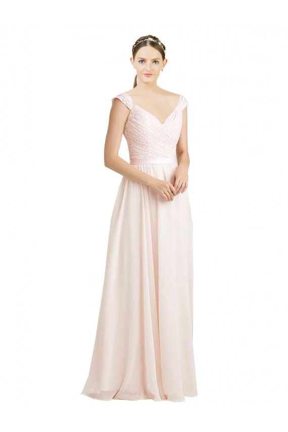 A-Line Sweetheart Soft Chiffon & Lace Long Cream Pink Bridesmaid Dress Sydney