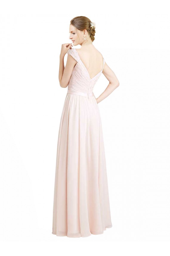 A-Line Sweetheart Soft Chiffon & Lace Long Cream Pink Bridesmaid Dress Sydney