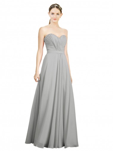Open Back A-Line Sweetheart Soft Chiffon Long Silver Bridesmaid Dresses Sydney