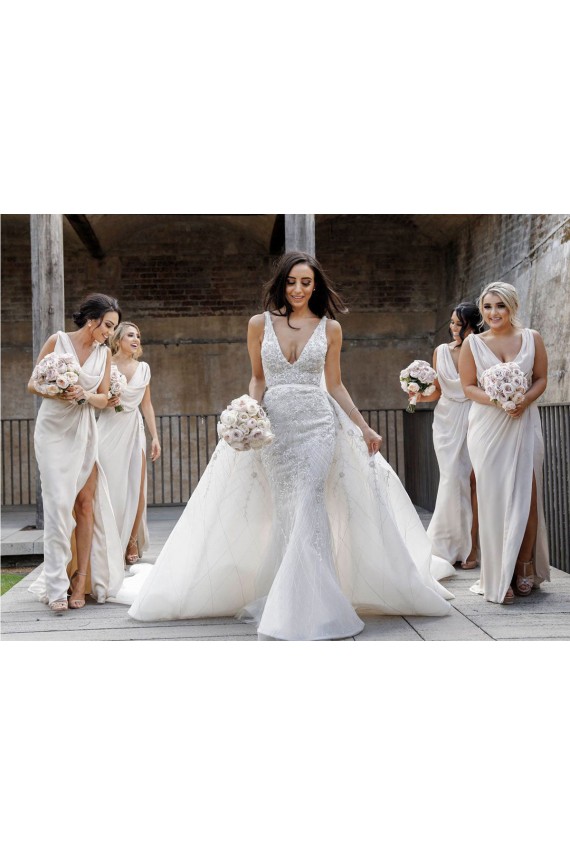 A-Line V-Neck Soft Chiffon Long Champagne Bridesmaid Dress Sydney