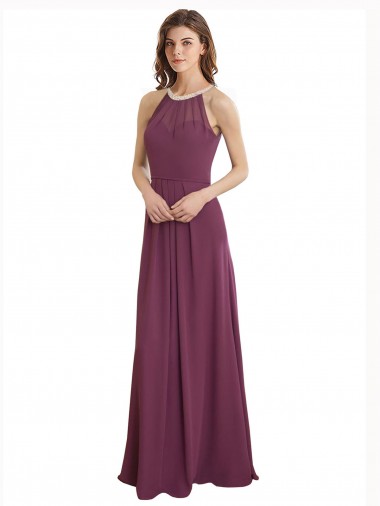 A-Line High Neck Chiffon Long Bridesmaid Dress / Evening Gowns Sydney