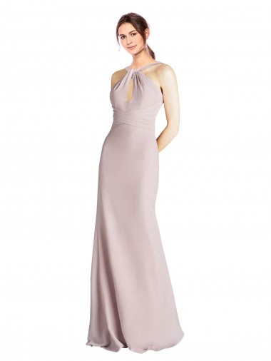 Sheath High Neck Soft Chiffon Long Bridesmaid Dress Sydney