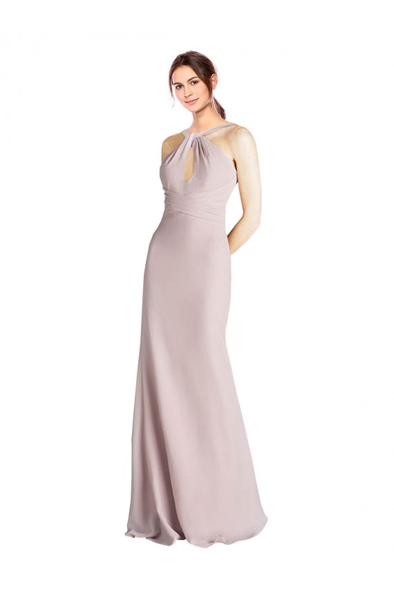 Sheath High Neck Soft Chiffon Long Bridesmaid Dress Sydney