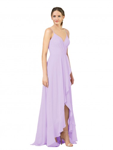 Sheath V-Neck Soft Chiffon Long Lilac High Low Bridesmaid Dress Sydney