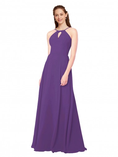 Sheath High Neck Soft Chiffon Long Plum Purple Bridesmaid Dress Sydney