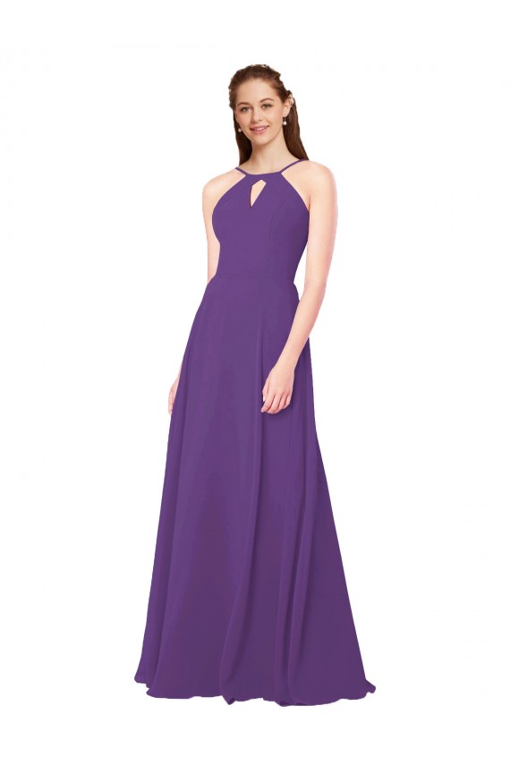 Sheath High Neck Soft Chiffon Long Plum Purple Bridesmaid Dress Sydney