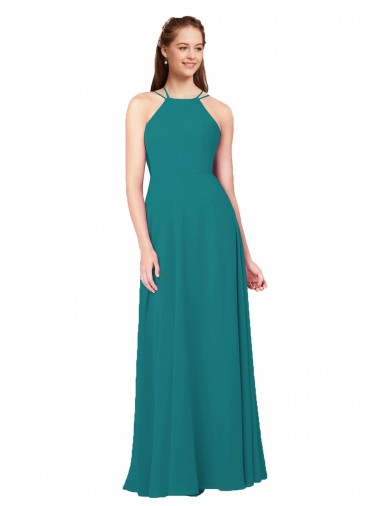 Sheath High Neck Soft Chiffon Long Hunter Bridesmaid Dress Sydney