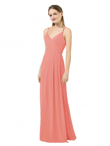 Sheath V-Neck Soft Chiffon Long Desert Rose Bridesmaid Dress Sydney