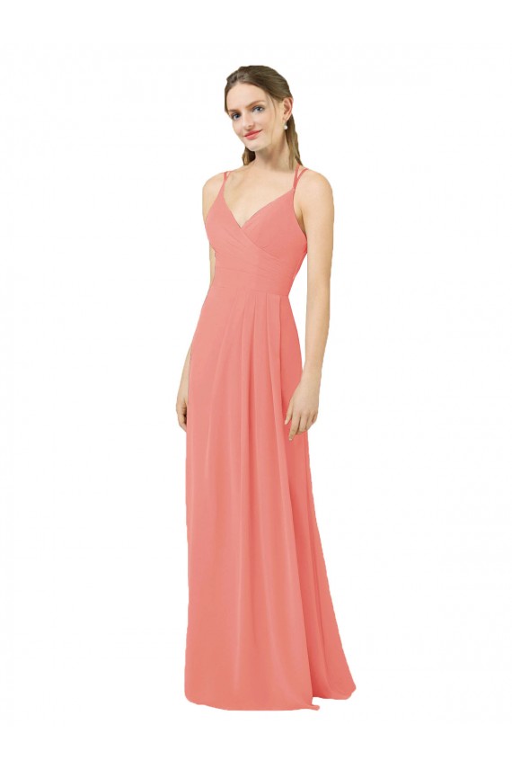 Sheath V-Neck Soft Chiffon Long Desert Rose Bridesmaid Dress Sydney