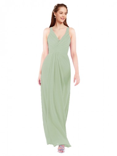 Sheath V-Neck Soft Chiffon Long Smoke Green Bridesmaid Dress Sydney