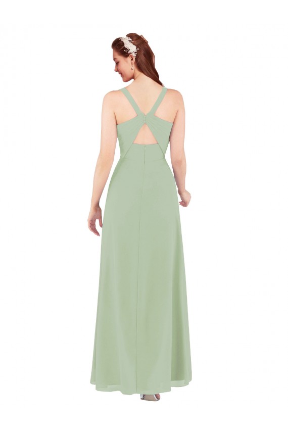 Sheath V-Neck Soft Chiffon Long Smoke Green Bridesmaid Dress Sydney