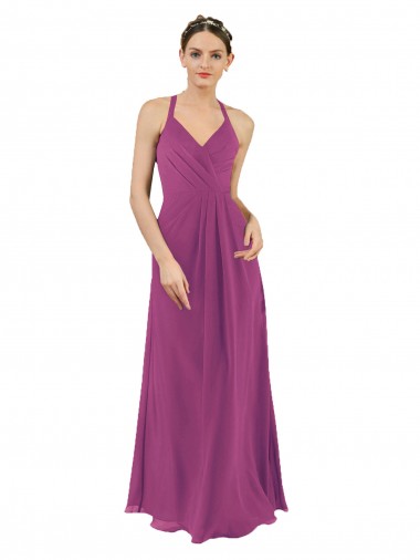 Sheath V-Neck Soft Chiffon Long Wild Berry Bridesmaid Dress Sydney