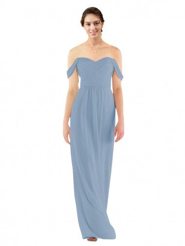 Sheath Sweetheart Soft Chiffon Long Dusty Blue Bridesmaid Dress Sydney