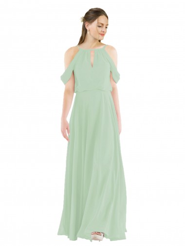 Sheath Off the Shoulder Soft Chiffon Long Sage Bridesmaid Dress Sydney