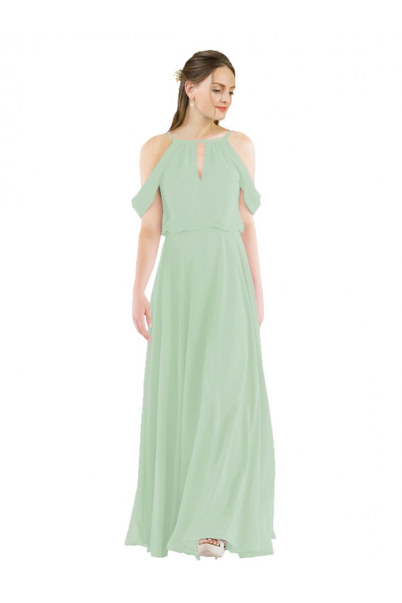 Sheath Off the Shoulder Soft Chiffon Long Sage Bridesmaid Dress Sydney