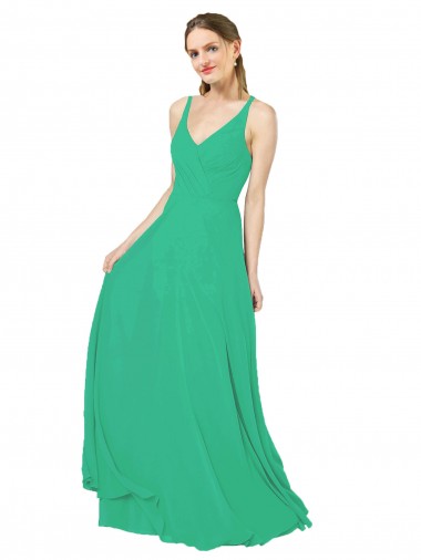 Sheath V-Neck Soft Chiffon Long Emerald Green Bridesmaid Dress Sydney