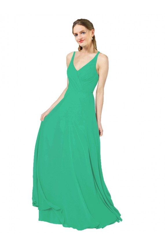 Sheath V-Neck Soft Chiffon Long Emerald Green Bridesmaid Dress Sydney