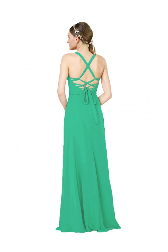 Sheath V-Neck Soft Chiffon Long Emerald Green Bridesmaid Dress Sydney
