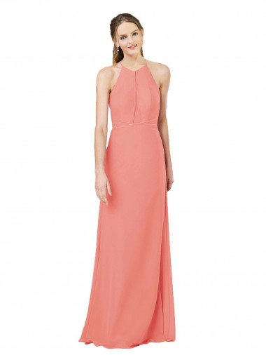 Sheath Halter Neck Soft Chiffon Long Desert Rose Bridesmaid Dress Sydney