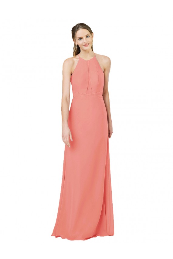 Sheath Halter Neck Soft Chiffon Long Desert Rose Bridesmaid Dress Sydney