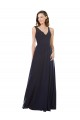 A-Line V-Neck Soft Chiffon & Lace Long Dark Navy Bridesmaid Dress Sydney
