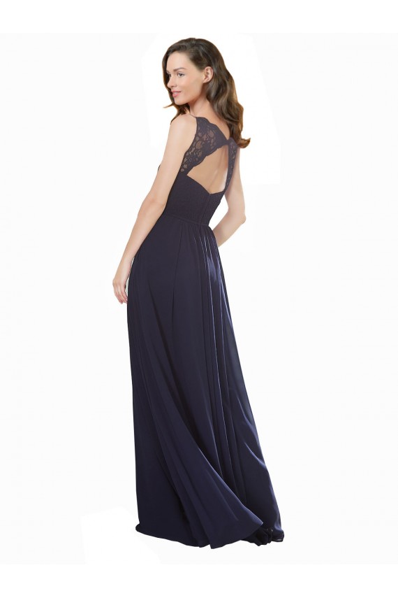 A-Line V-Neck Soft Chiffon & Lace Long Dark Navy Bridesmaid Dress Sydney
