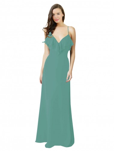 A-Line V-Neck Soft Chiffon Long Icelandic Silver Bridesmaid Dress Sydney
