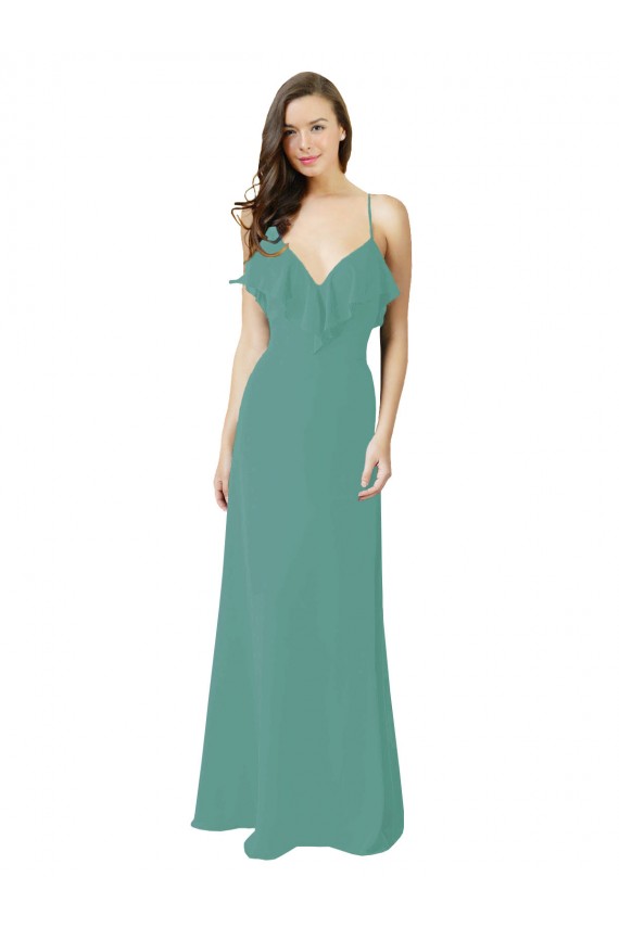 A-Line V-Neck Soft Chiffon Long Icelandic Silver Bridesmaid Dress Sydney