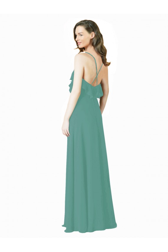 A-Line V-Neck Soft Chiffon Long Icelandic Silver Bridesmaid Dress Sydney