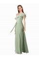 A-Line One Shoulder Soft Chiffon Long Smoke Green Bridesmaid Dress Sydney
